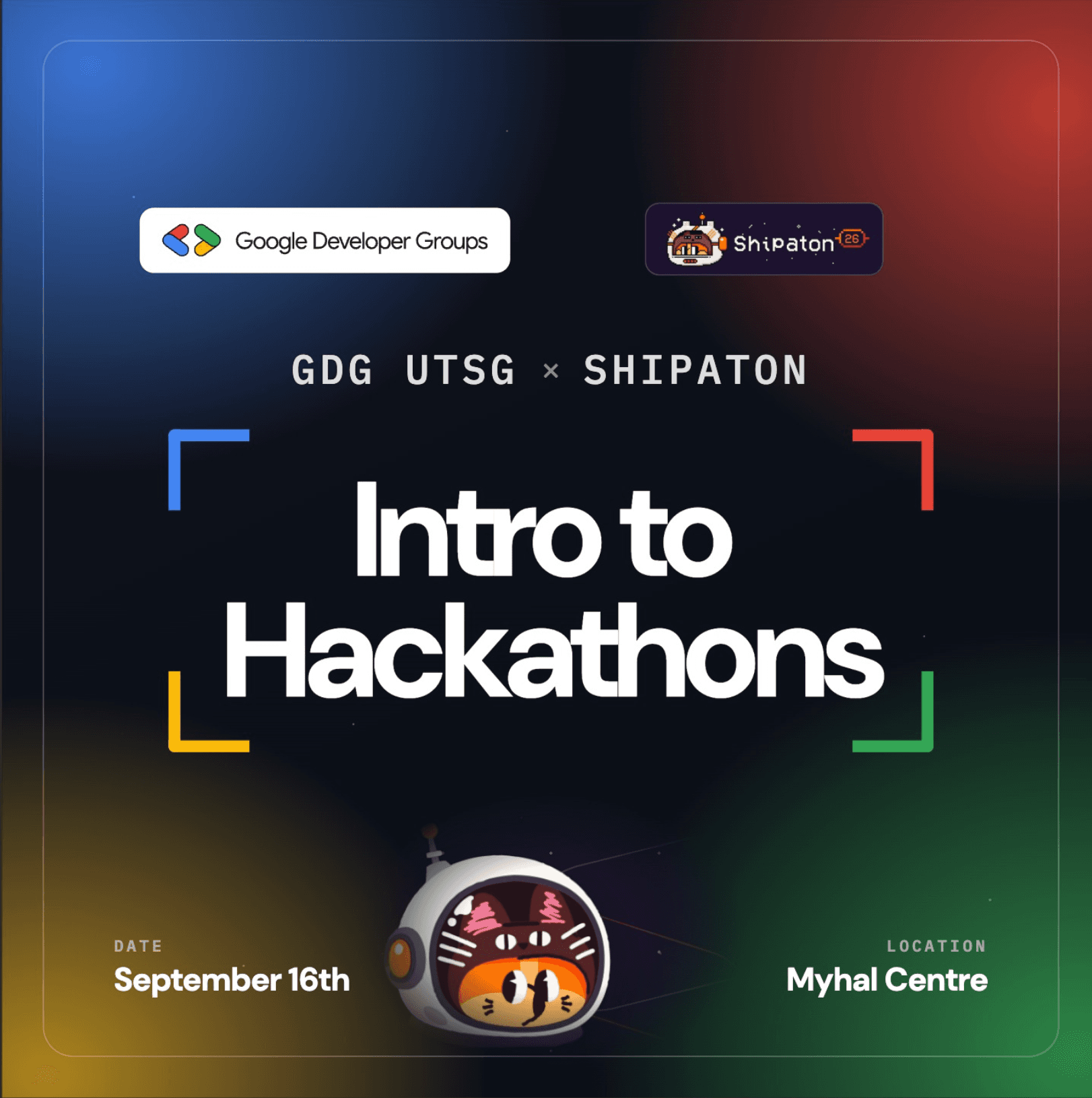 GDG UTSG x Shipaton Intro to Hackathons event artwork.