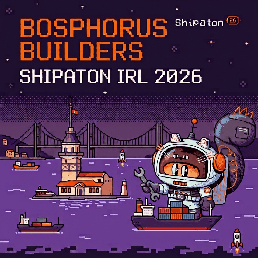 Pixel artwork of an astronaut cat and Istanbul landmarks.